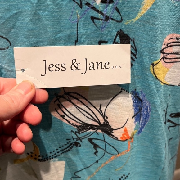 large blouse cap sleeve spring floral teal pattern nwt jess and Jane top - Picture 9 of 12